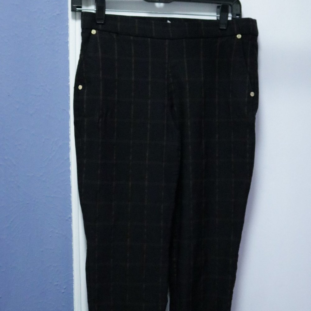 Anne Klein Black and Gold Plaid Slip on Slacks